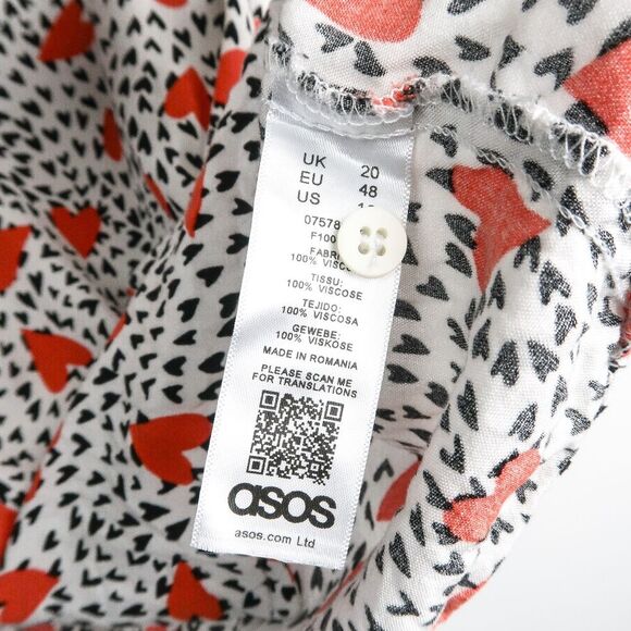 Asos Design Womens Button Up Shirt Size 16 Black Red Hearts Crop Flowy Spring - Picture 7 of 7